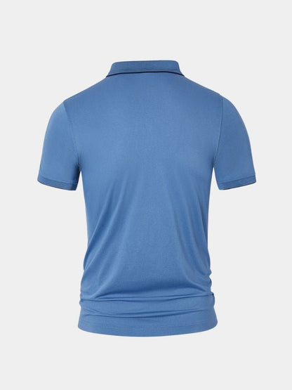 Vinzenz | Blaues Poloshirt mit kurzem Reißverschluss