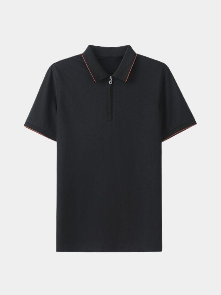 Vinzenz | Blaues Poloshirt mit kurzem Reißverschluss