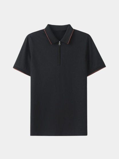 Vinzenz | Blaues Poloshirt mit kurzem Reißverschluss