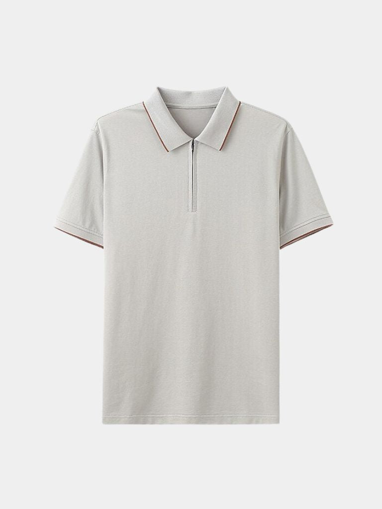 Vinzenz | Blaues Poloshirt mit kurzem Reißverschluss