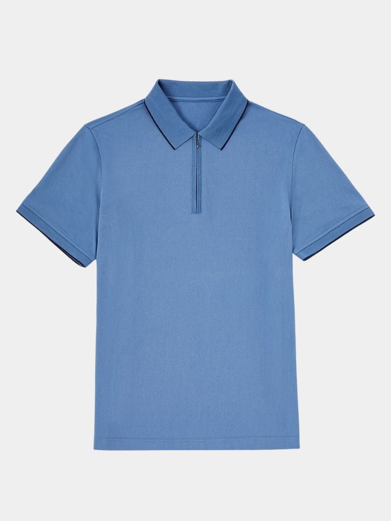 Vinzenz | Blaues Poloshirt mit kurzem Reißverschluss