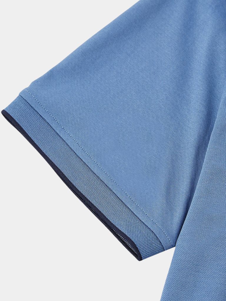 Vinzenz | Blaues Poloshirt mit kurzem Reißverschluss