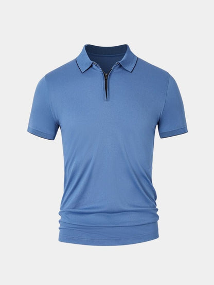 Vinzenz | Blaues Poloshirt mit kurzem Reißverschluss