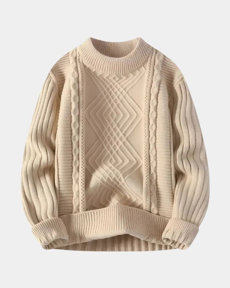 Vinzenz | Cremefarbener Zopfmusterpullover