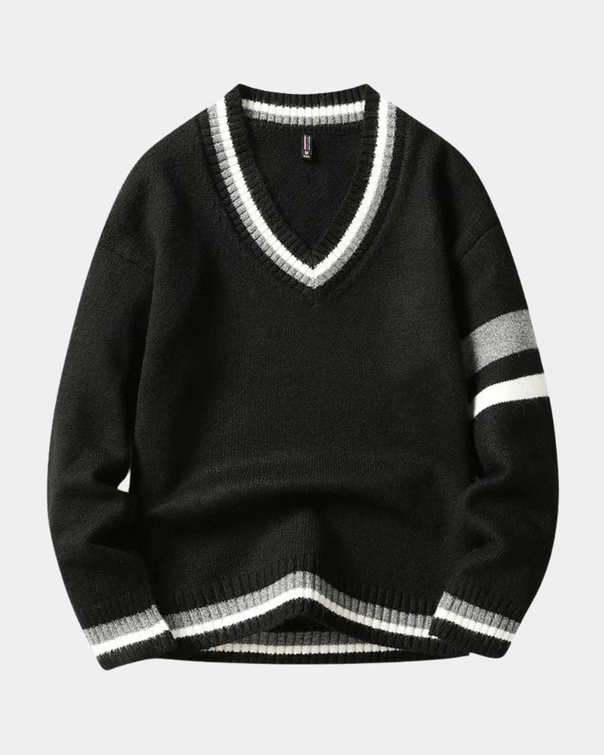 Vinzenz | Schwarzer Pullover mit V-Ausschnitt