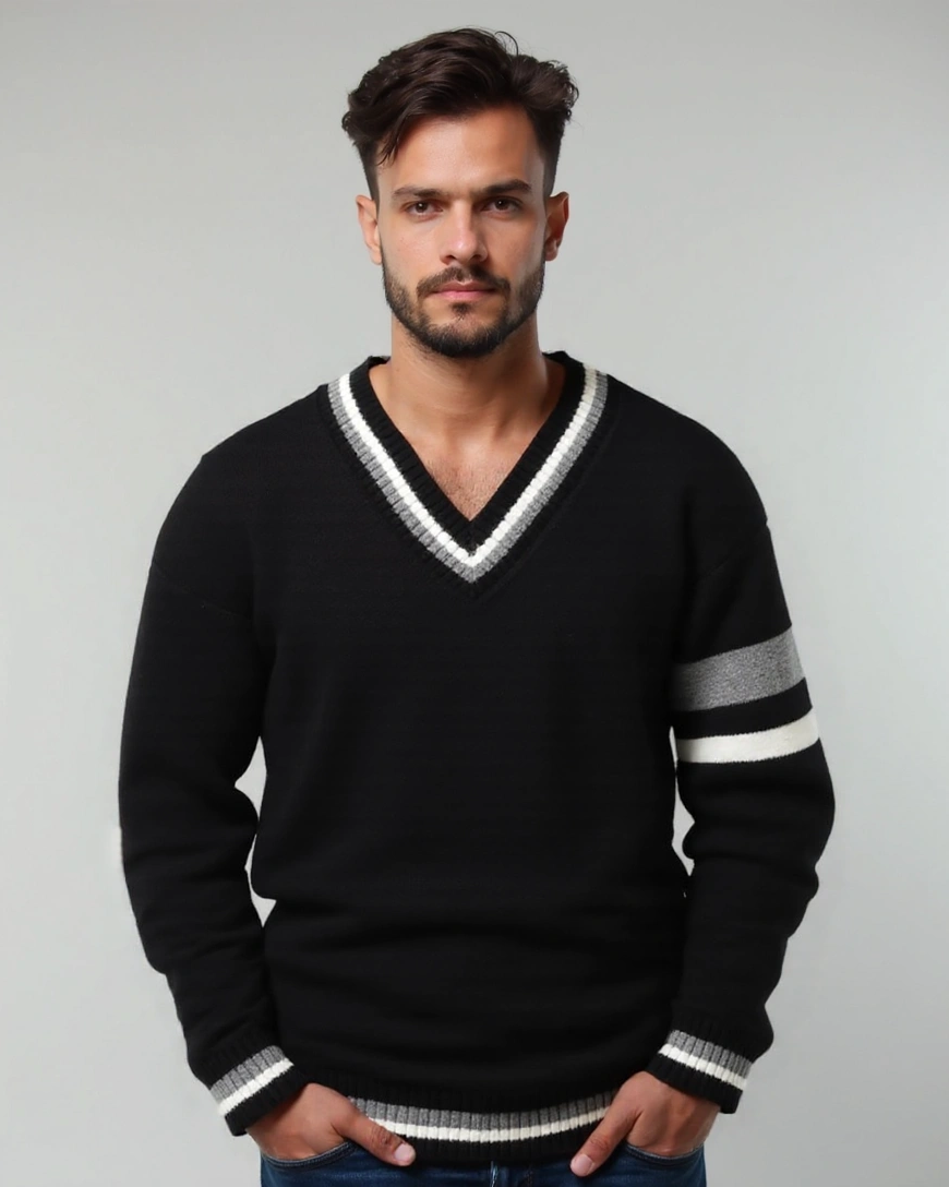 Vinzenz | Schwarzer Pullover mit V-Ausschnitt