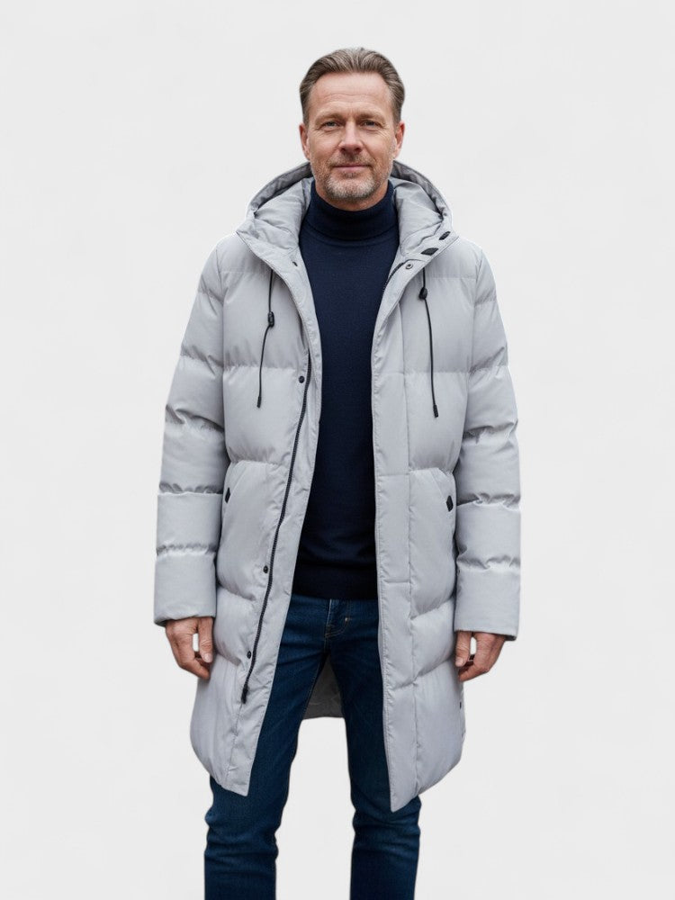 Thomas | Schwarzer Wintermantel mit Kapuze