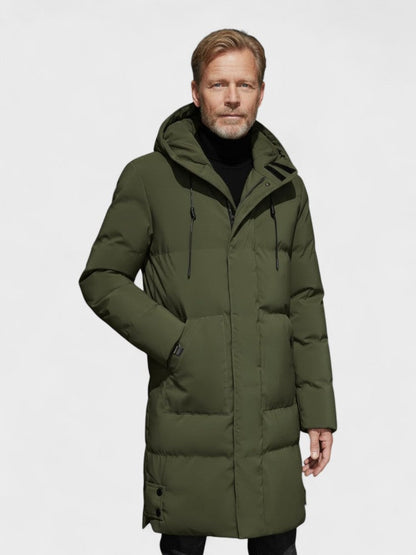 Thomas | Schwarzer Wintermantel mit Kapuze