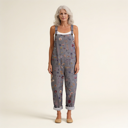 Carla | Latzhose in Grau mit kleinen Blüten