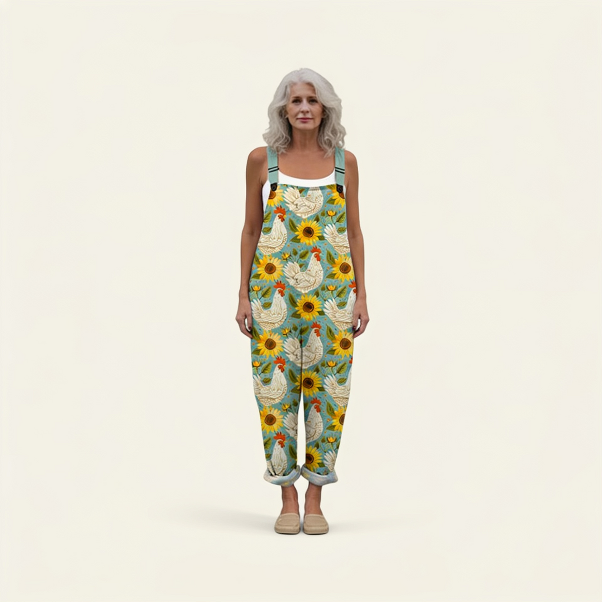 Franziska | Latzhose mit Sonnenblumen und Hühnern