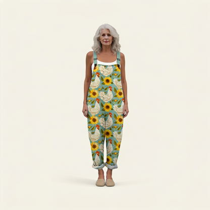 Franziska | Latzhose mit Sonnenblumen und Hühnern