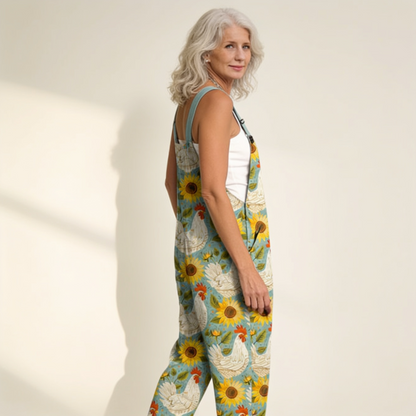 Franziska | Latzhose mit Sonnenblumen und Hühnern