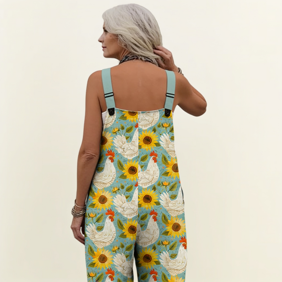 Franziska | Latzhose mit Sonnenblumen und Hühnern