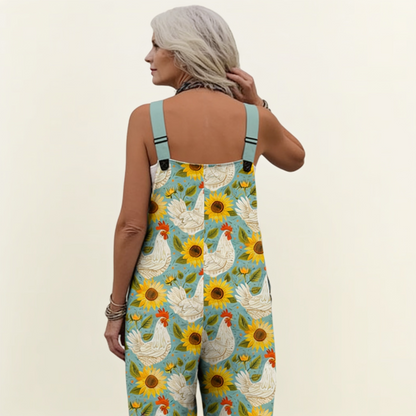 Franziska | Latzhose mit Sonnenblumen und Hühnern