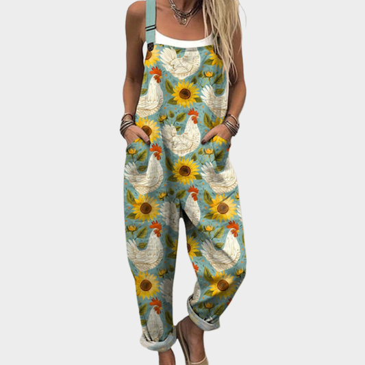 Franziska | Latzhose mit Sonnenblumen und Hühnern