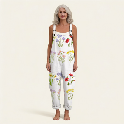 Kerstin | Latzhose in Weiß mit Wildblumen
