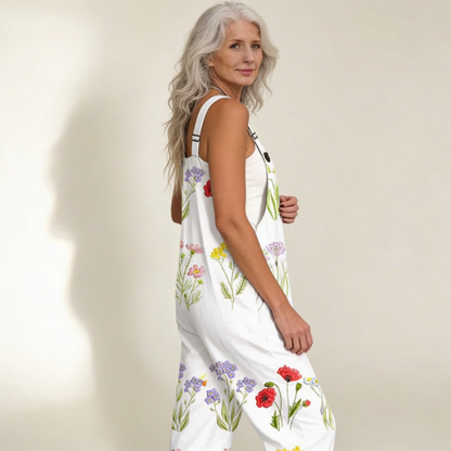 Kerstin | Latzhose in Weiß mit Wildblumen