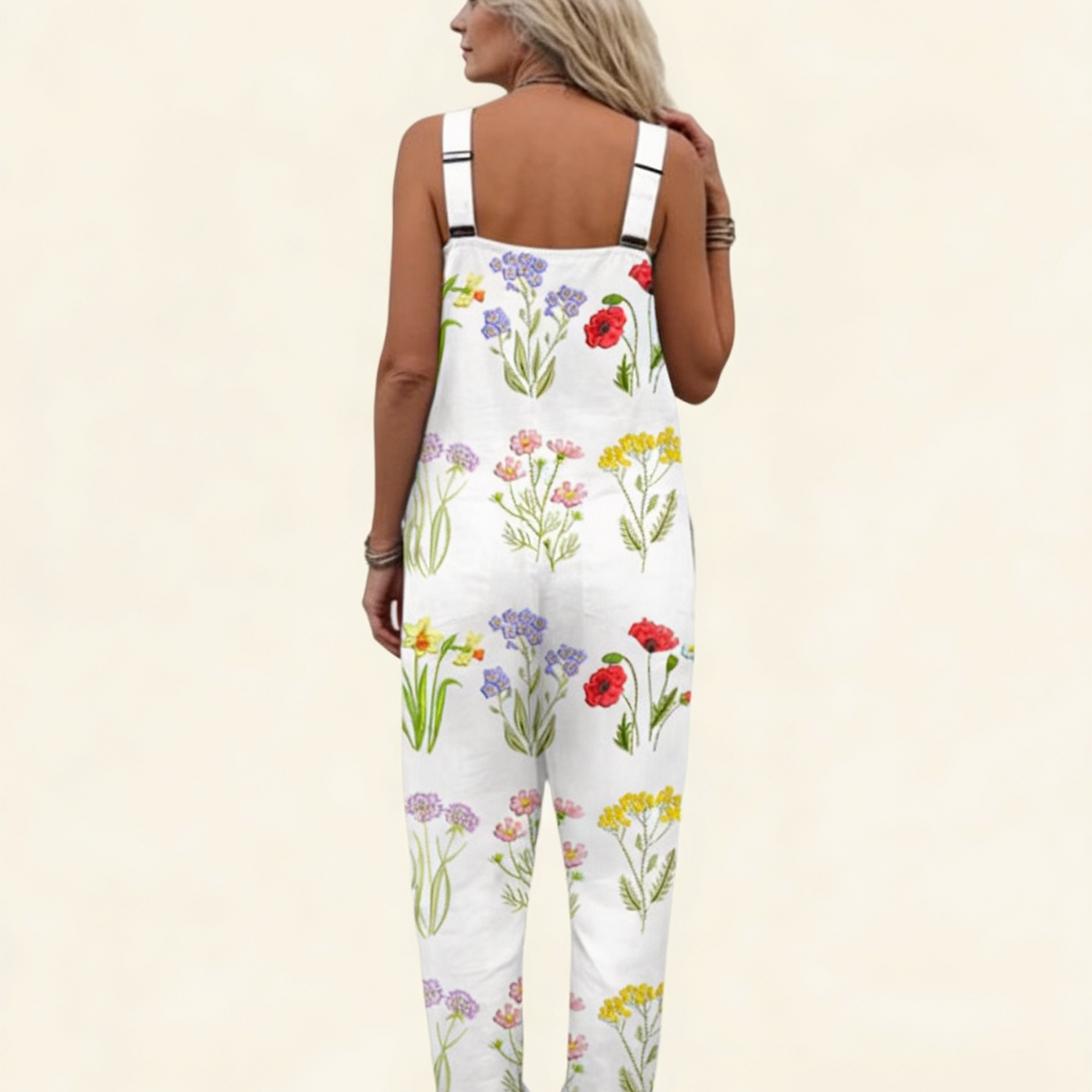 Kerstin | Latzhose in Weiß mit Wildblumen