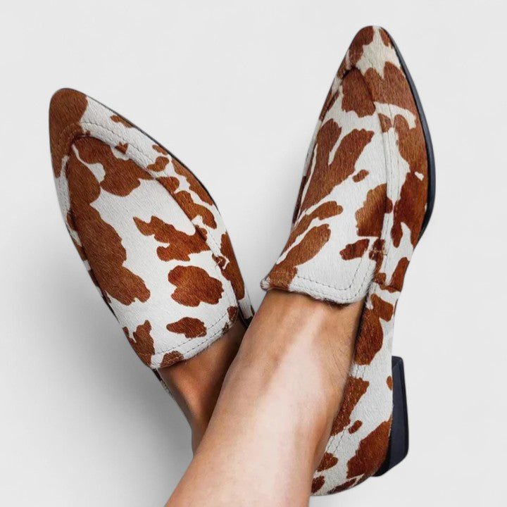 Renate | Loafer mit Kuhfellmuster in Braun-Weiß