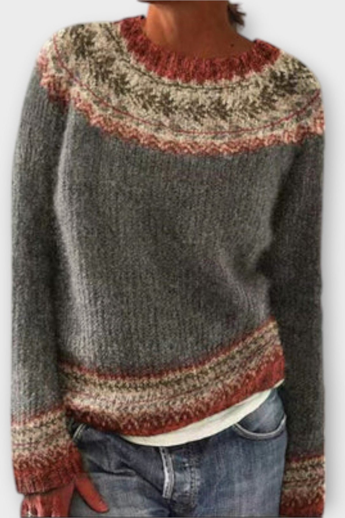 Rhian | Grauer Fair-Isle-Pullover