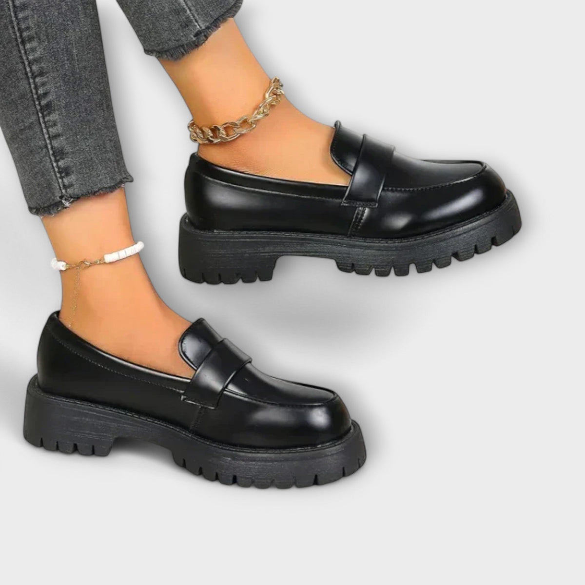 Roswitha | Schwarzer Plateau-Loafer