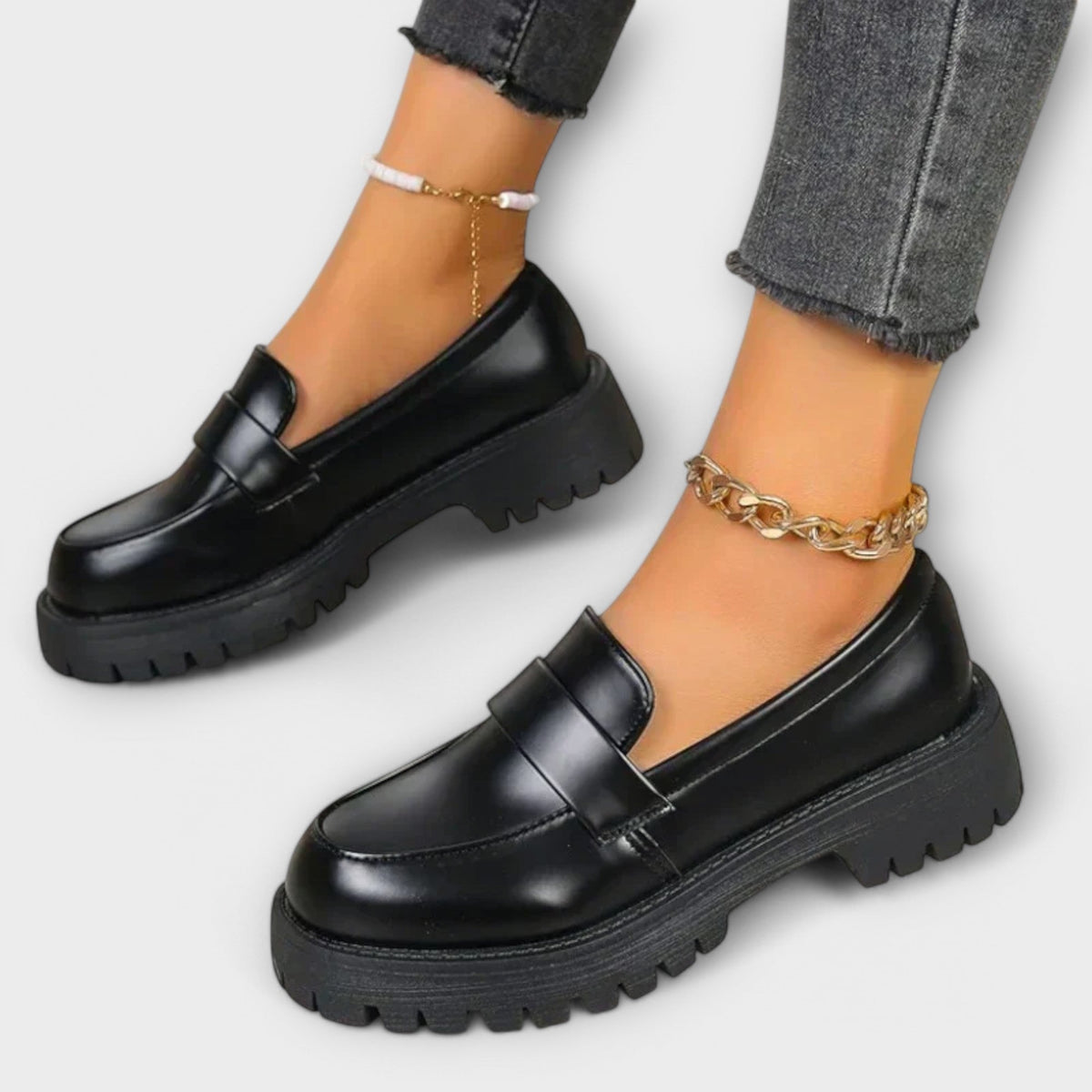 Roswitha | Schwarzer Plateau-Loafer