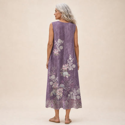 Tanja | Ärmelloses Sommerkleid mit Blüten auf Violett