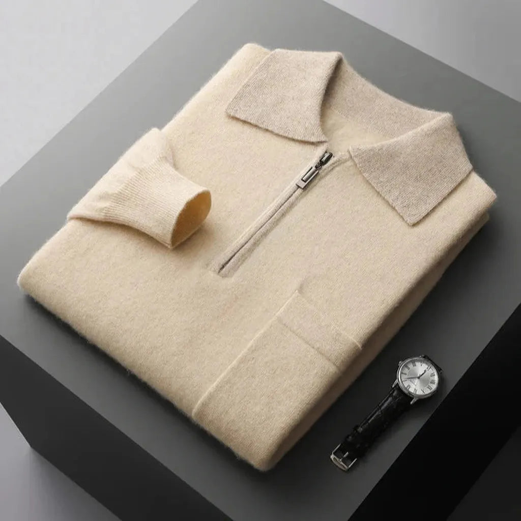 Vera-Luise | Poloshirt in Kaschmir-Optik mit halbem Reißverschluss