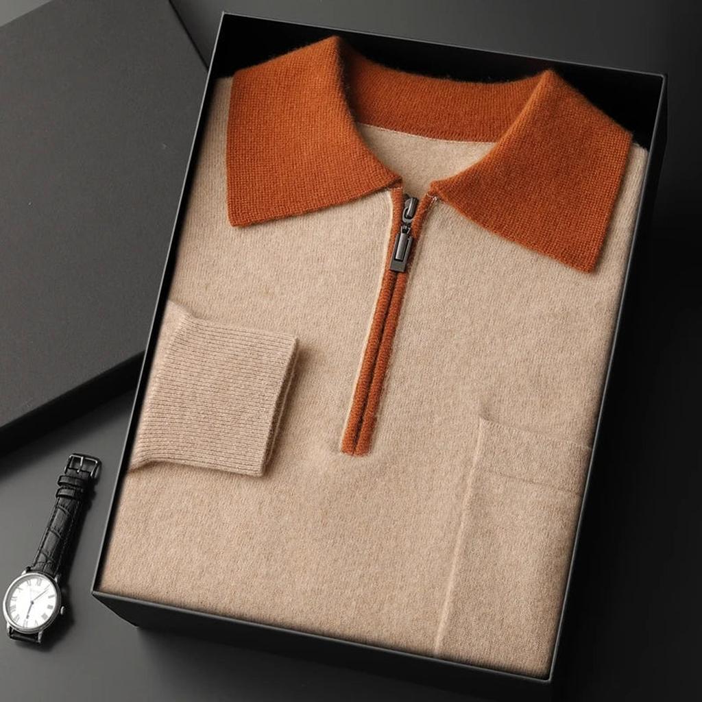 Vera-Luise | Poloshirt in Kaschmir-Optik mit halbem Reißverschluss
