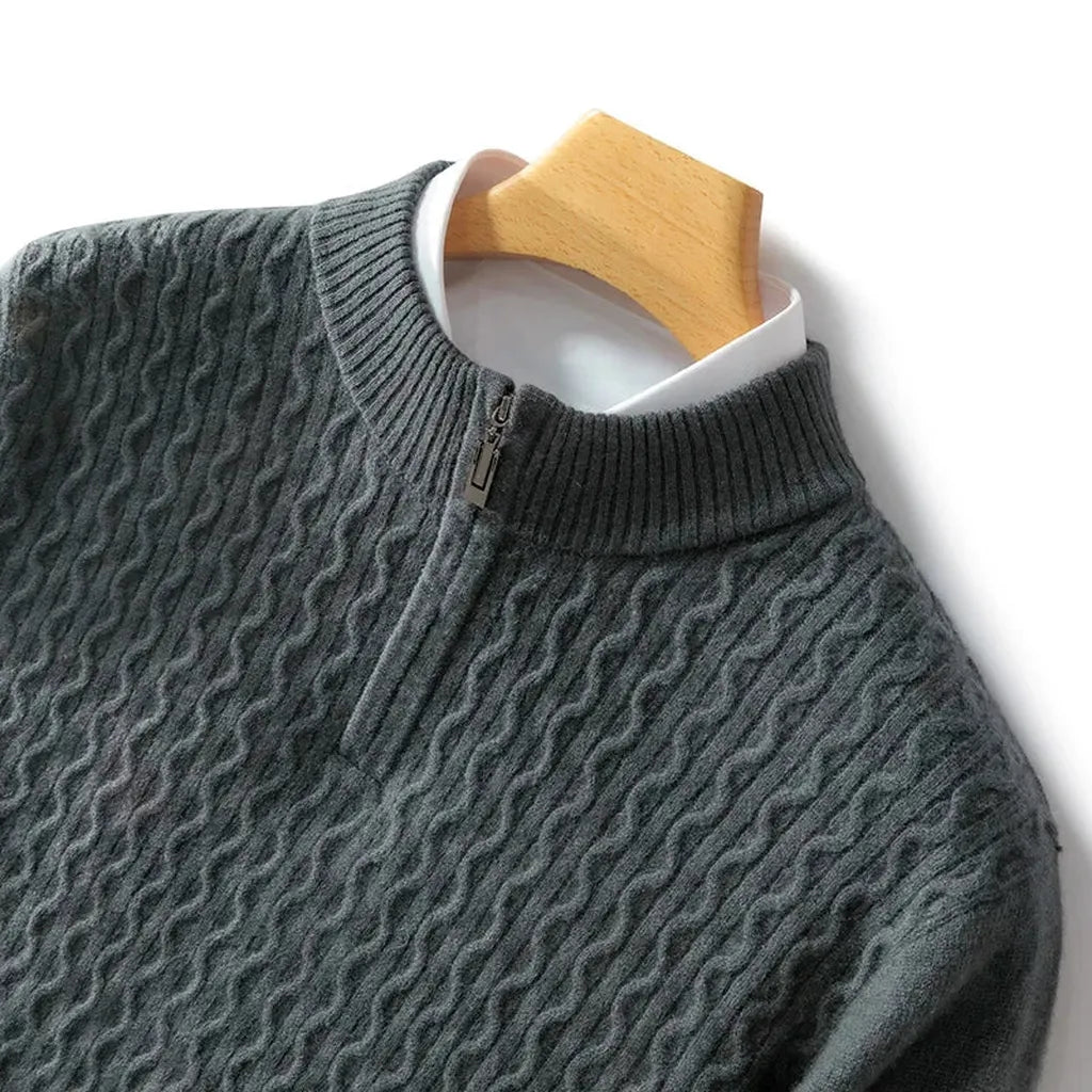 Ute-Luise | Pullover in Kaschmir-Optik mit kurzem Reißverschluss