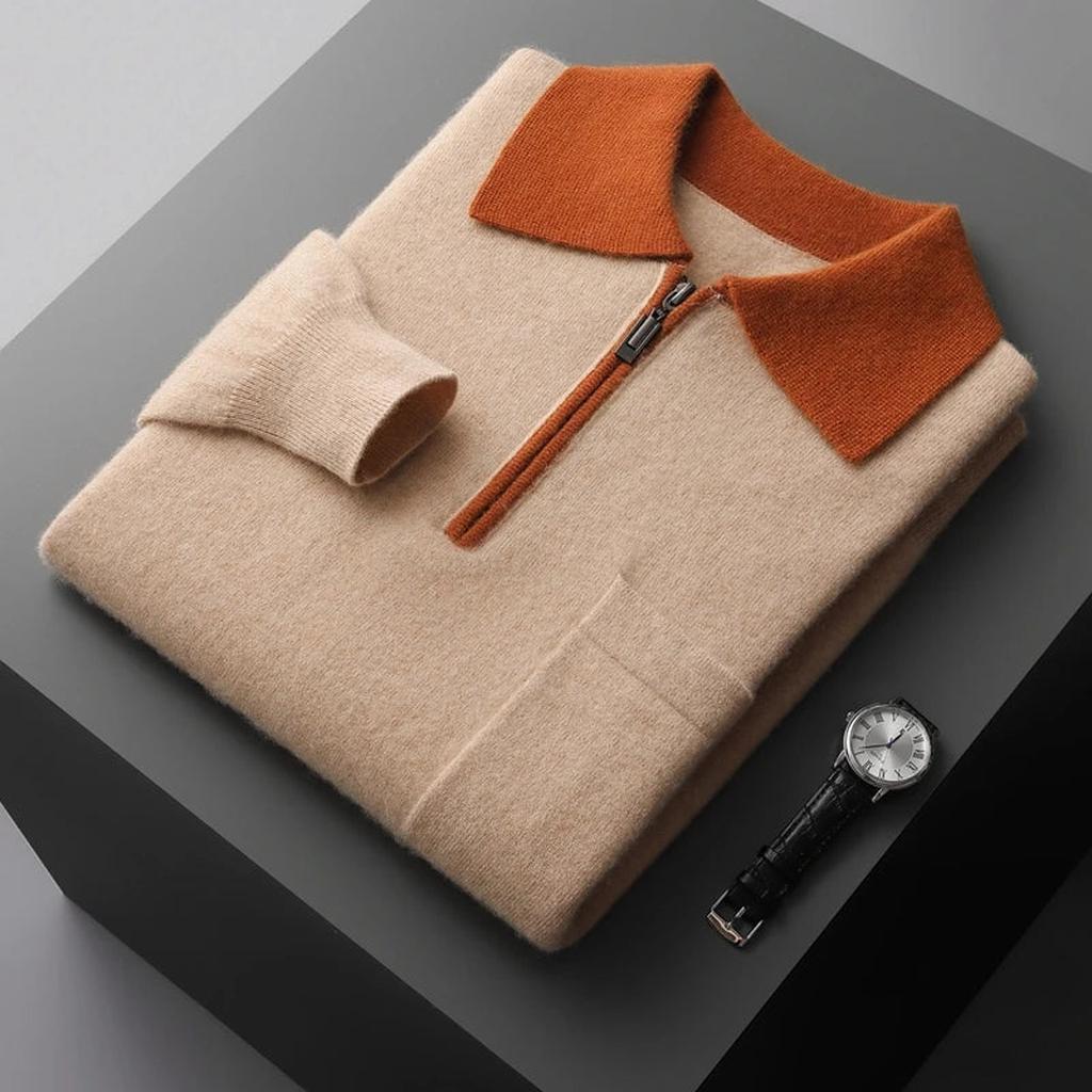 Vera-Luise | Poloshirt in Kaschmir-Optik mit halbem Reißverschluss