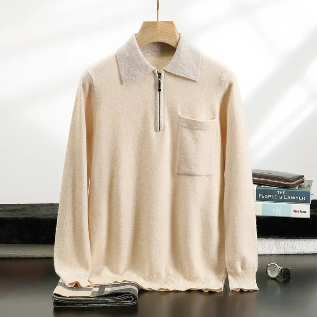Vera-Luise | Poloshirt in Kaschmir-Optik mit halbem Reißverschluss