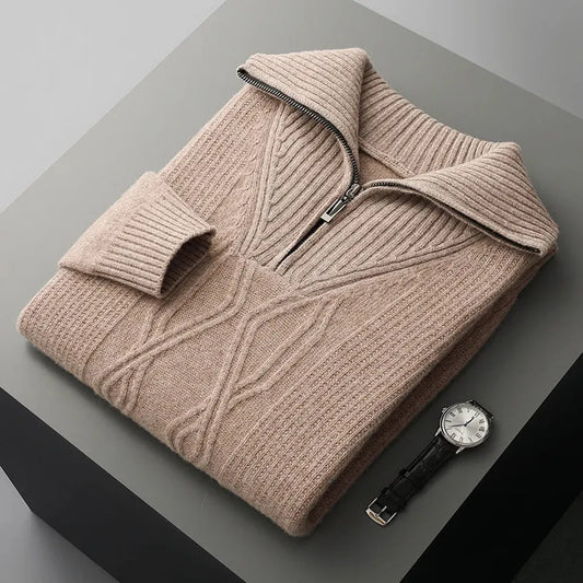 Mia-Luise | Pullover in Merino-Optik mit halbem Reißverschluss