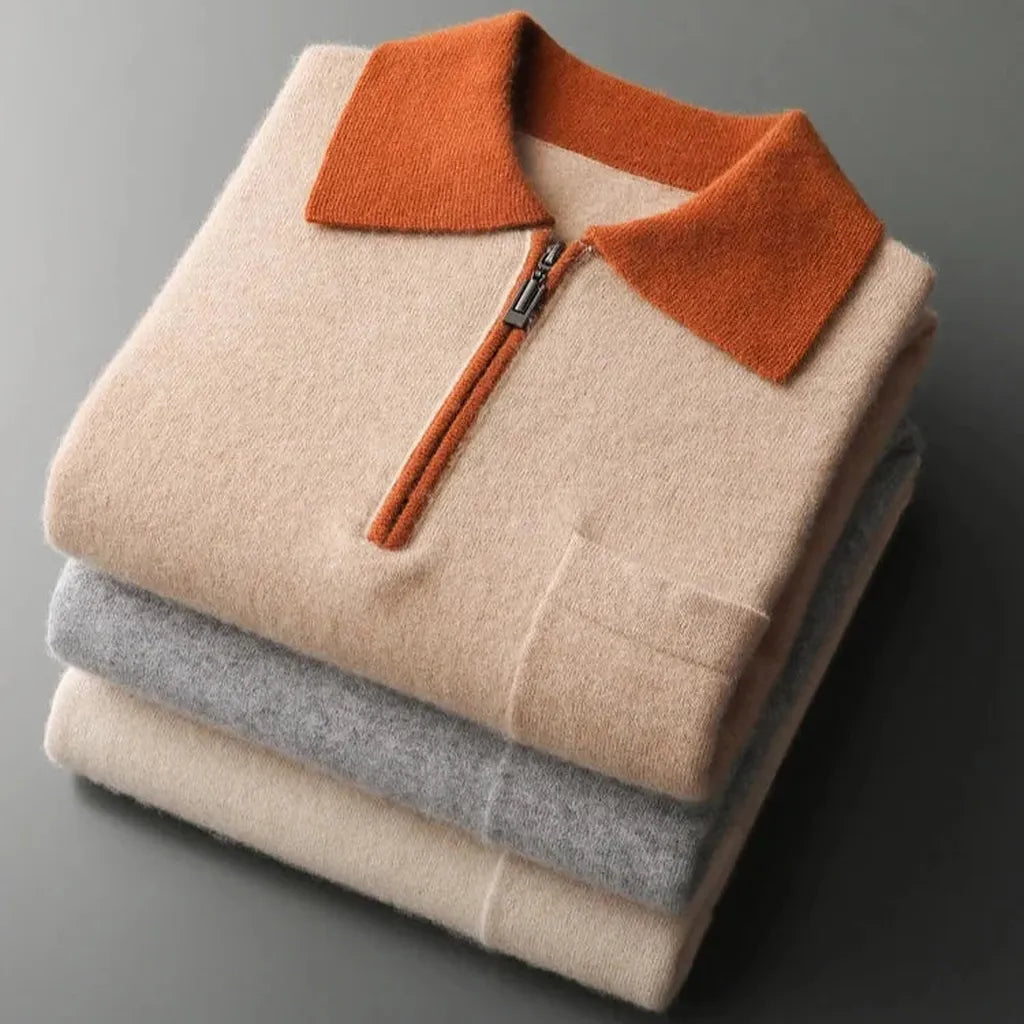 Vera-Luise | Poloshirt in Kaschmir-Optik mit halbem Reißverschluss