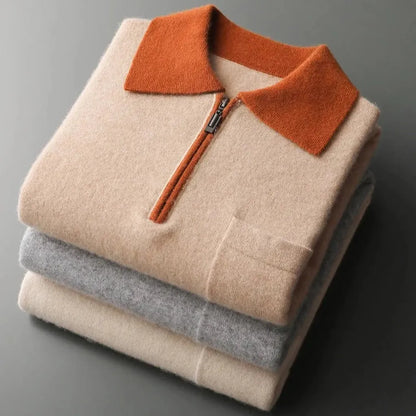 Vera-Luise | Poloshirt in Kaschmir-Optik mit halbem Reißverschluss
