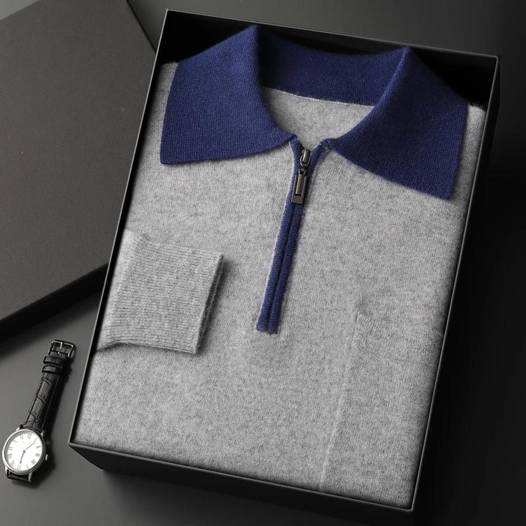 Vera-Luise | Poloshirt in Kaschmir-Optik mit halbem Reißverschluss