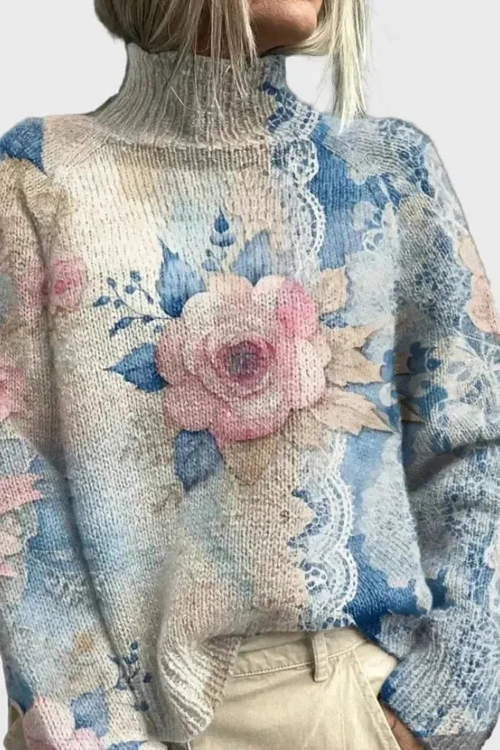 Sally | Pastellfarbener Strickpullover mit Blumenmuster