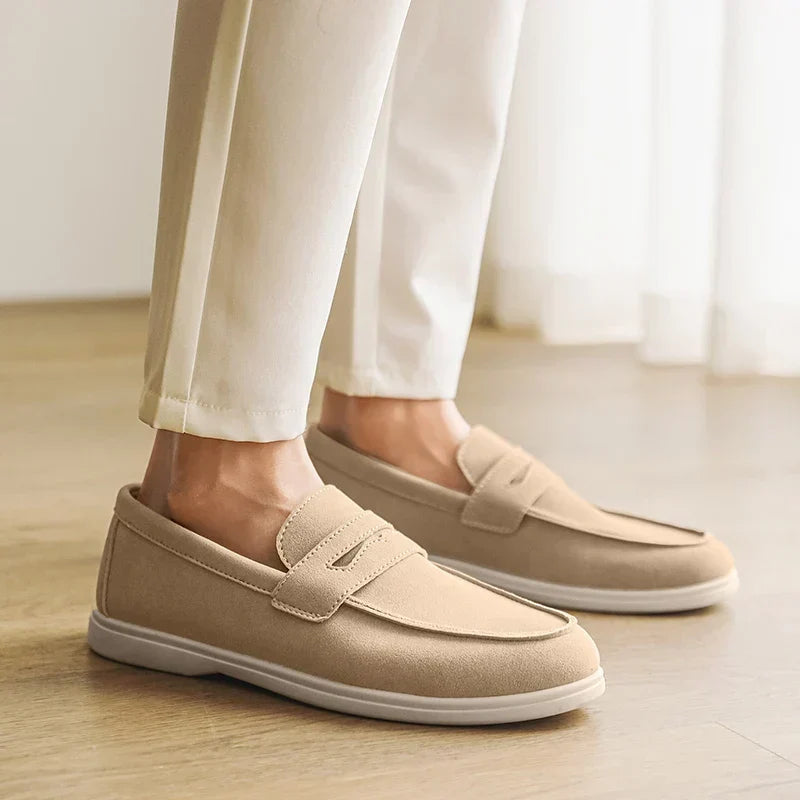 Simon | Sandfarbene Loafer in Veloursoptik