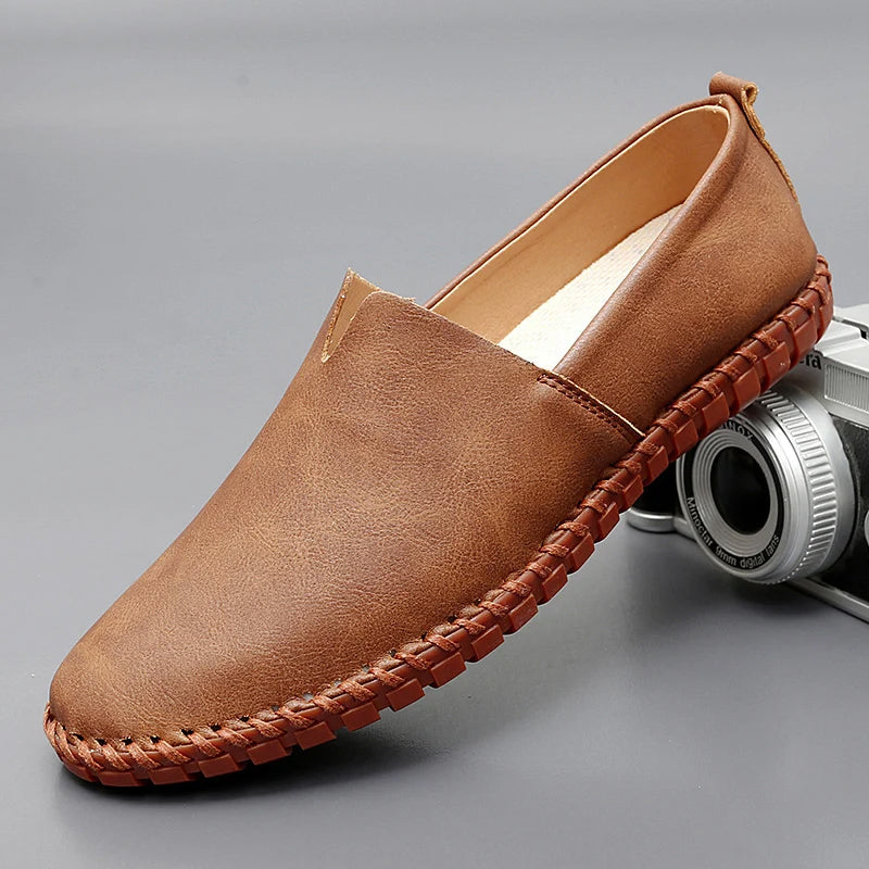 Hans-Dieter | Braune Slipper in Lederoptik