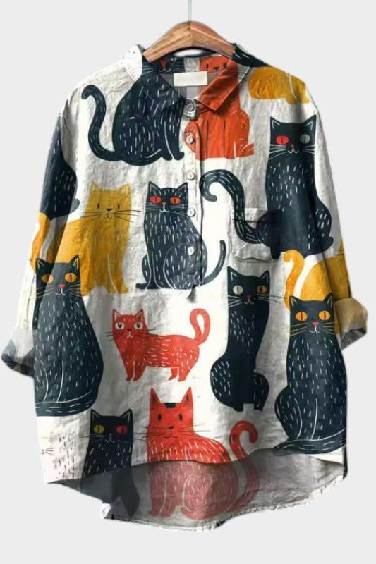 Sara | Bluse mit grafischem Katzenmuster