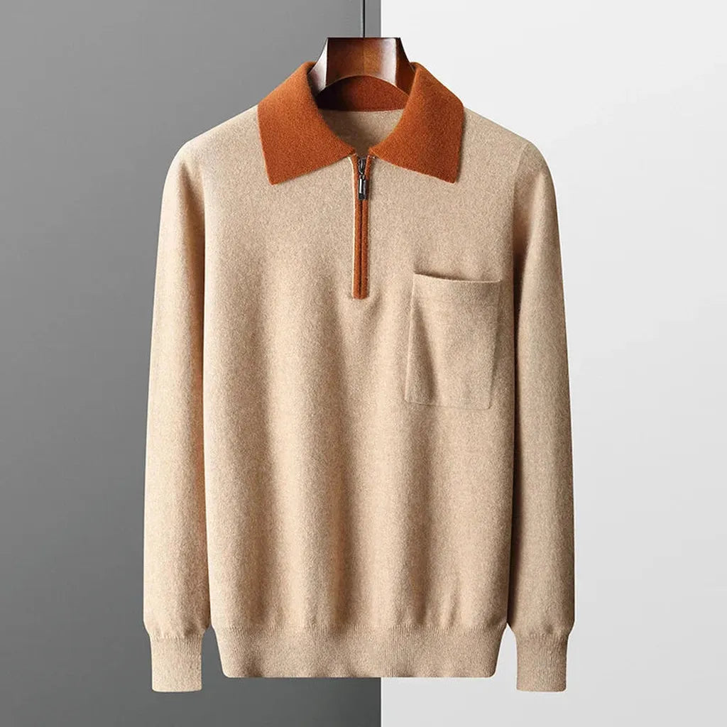 Vera-Luise | Poloshirt in Kaschmir-Optik mit halbem Reißverschluss