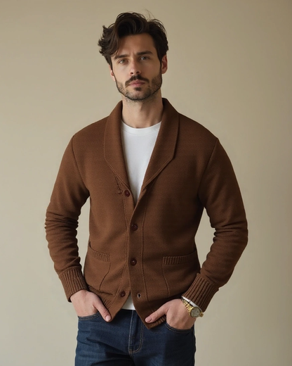 Wolfram | Bordeauxrote Strickjacke mit Knöpfen