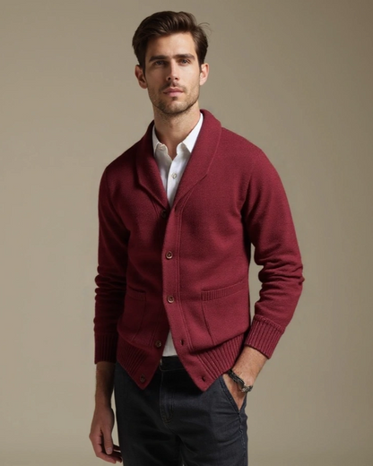 Wolfram | Bordeauxrote Strickjacke mit Knöpfen