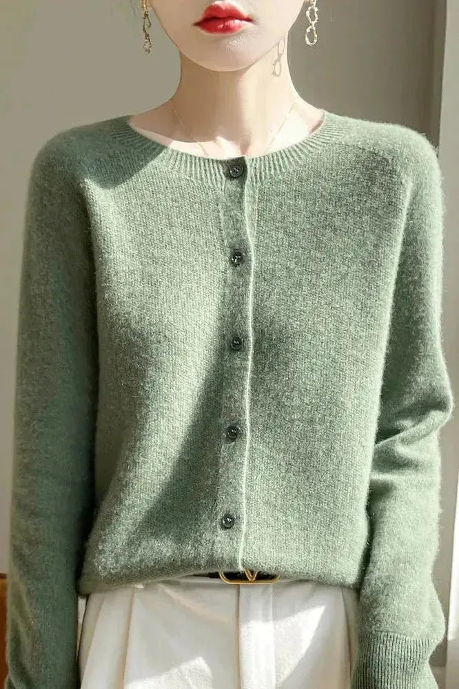 Shelley | Limettengrüne Strickjacke mit Knöpfen