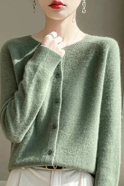 Shelley | Limettengrüne Strickjacke mit Knöpfen