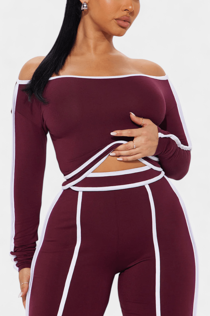 Shelley | Oberteil mit Kontraststreifen & weite Hose Set