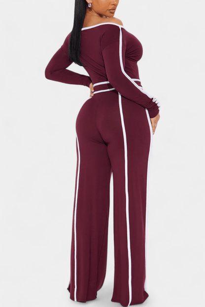 Shelley | Oberteil mit Kontraststreifen & weite Hose Set