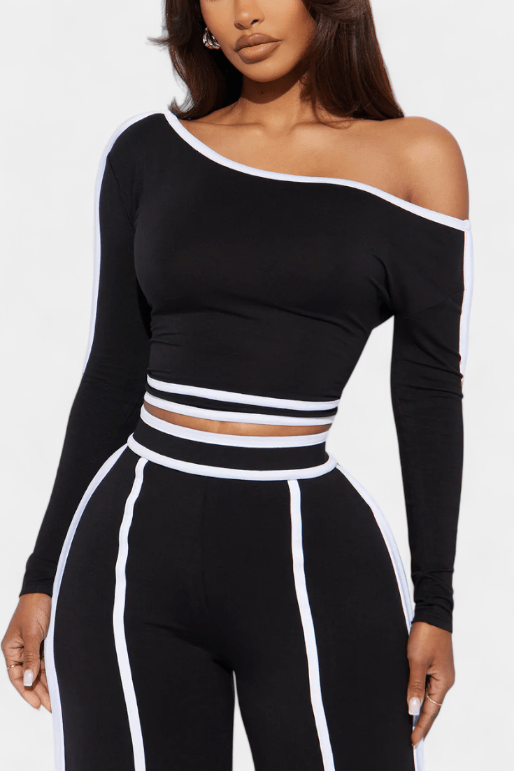 Shelley | Oberteil mit Kontraststreifen & weite Hose Set