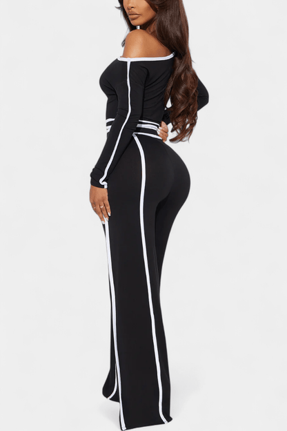 Shelley | Oberteil mit Kontraststreifen & weite Hose Set