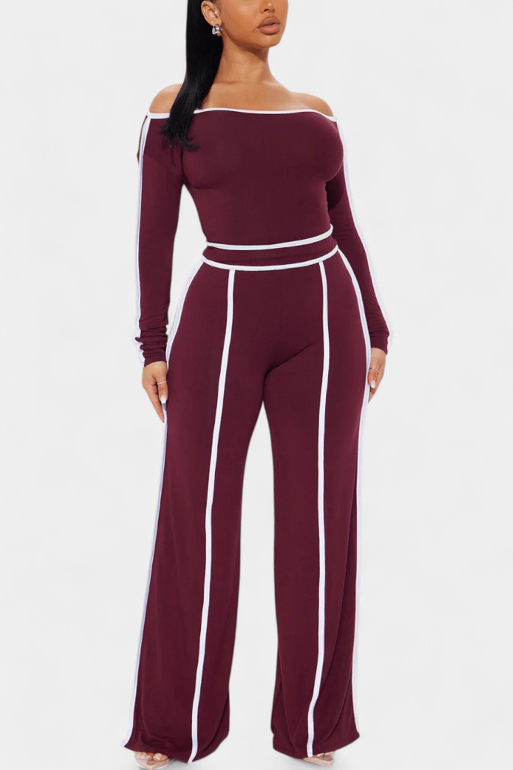 Shelley | Oberteil mit Kontraststreifen & weite Hose Set